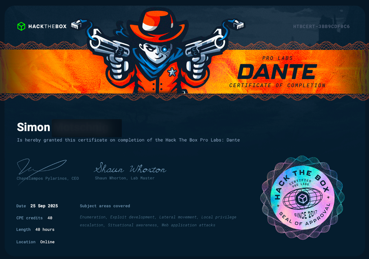 Dante Certificate
